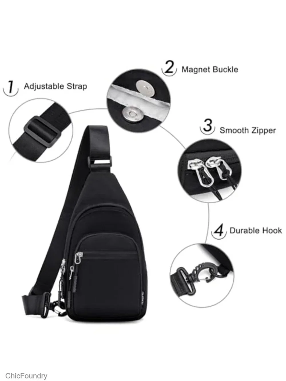 Small Sling Bag Crossbody Chest Purse Lightweight Travel Nylon Anti-Theft